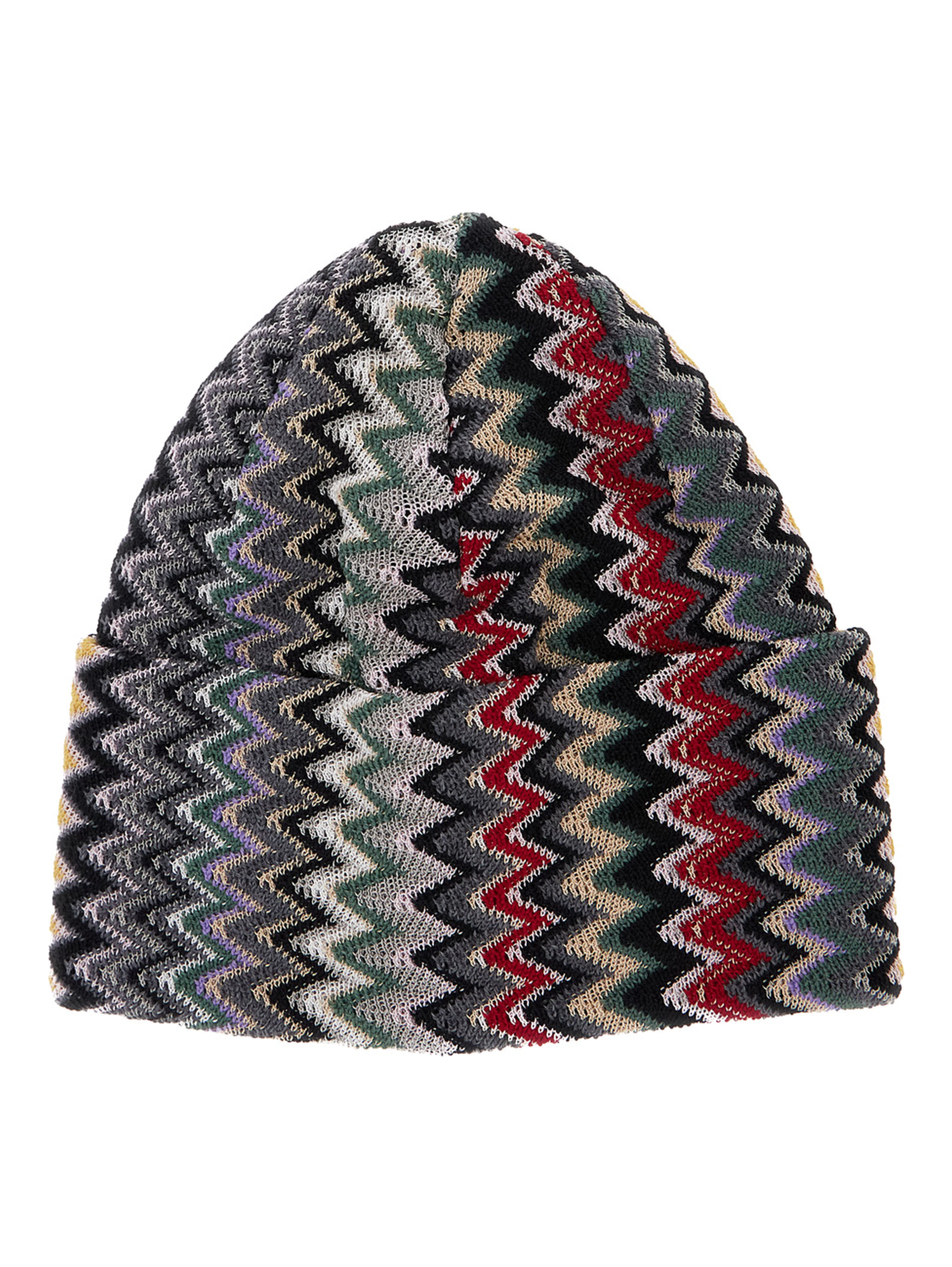 Multicolor beanie with turn-up brim ZigZag motif in wool blend for women