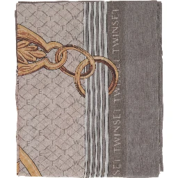 Beige scarf with all-over print in fabric and wool for women