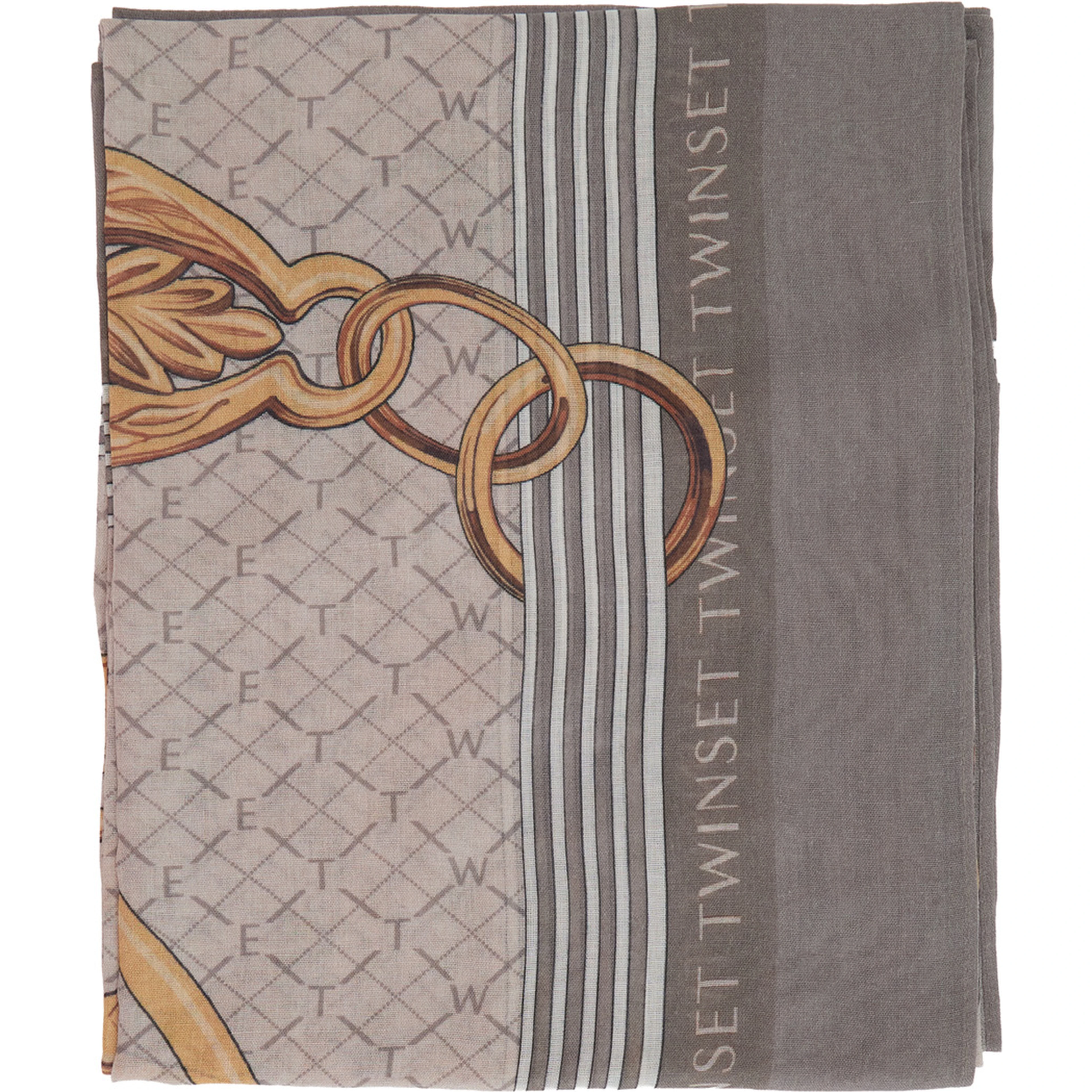 Beige scarf with all-over print in fabric and wool for women