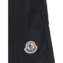 Black Swim shorts with Elasticated Waist and Logo Patch on the Front in Tech Fabric for Men