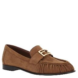 Loafers with FF Plate on the Front in Brown Leather for Women