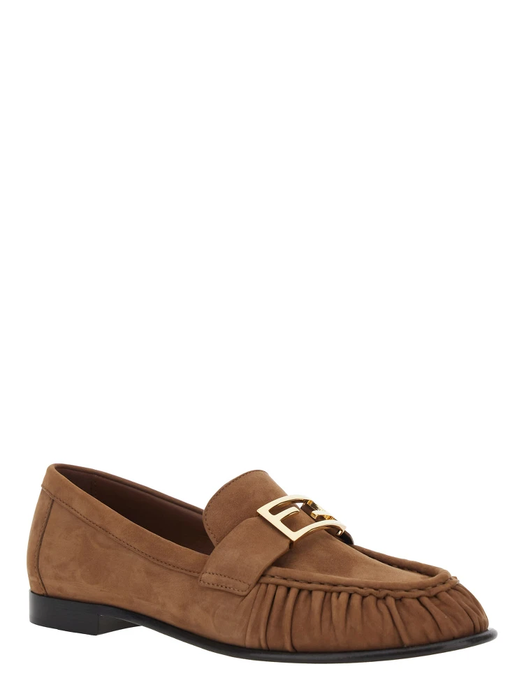 Loafers with FF Plate on the Front in Brown Leather for Women alternative