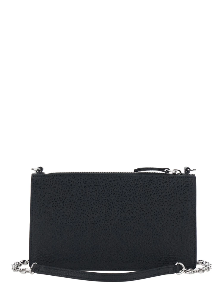 Mini Bag with Chain and Logo Embroidery in Black Leather for Women alternative