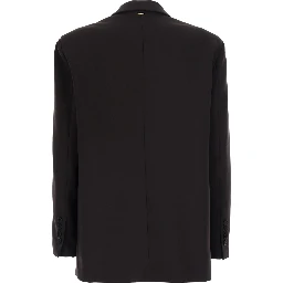 Brown Double-Breasted Jacket with Peak Revers in Stretch Viscose Blend Women