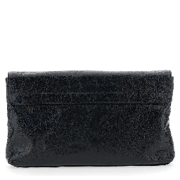 Le City Black Small Clutch with Zip Pocket on the Front in Leather for Women