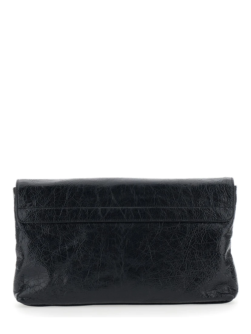 Le City Black Small Clutch with Zip Pocket on the Front in Leather for Women