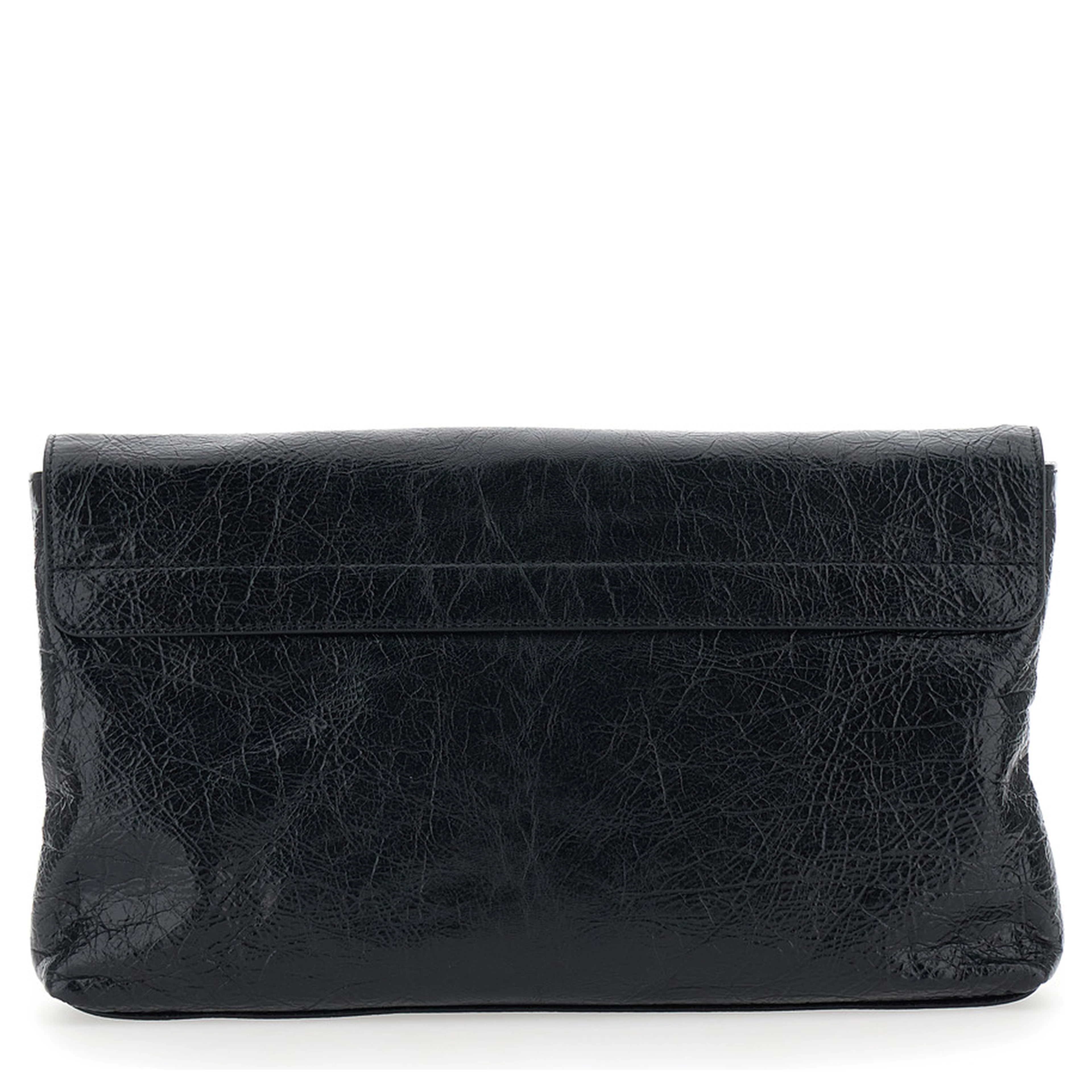 Le City Black Small Clutch with Zip Pocket on the Front in Leather for Women