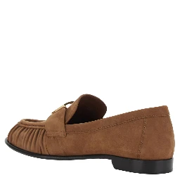Loafers with FF Plate on the Front in Brown Leather for Women