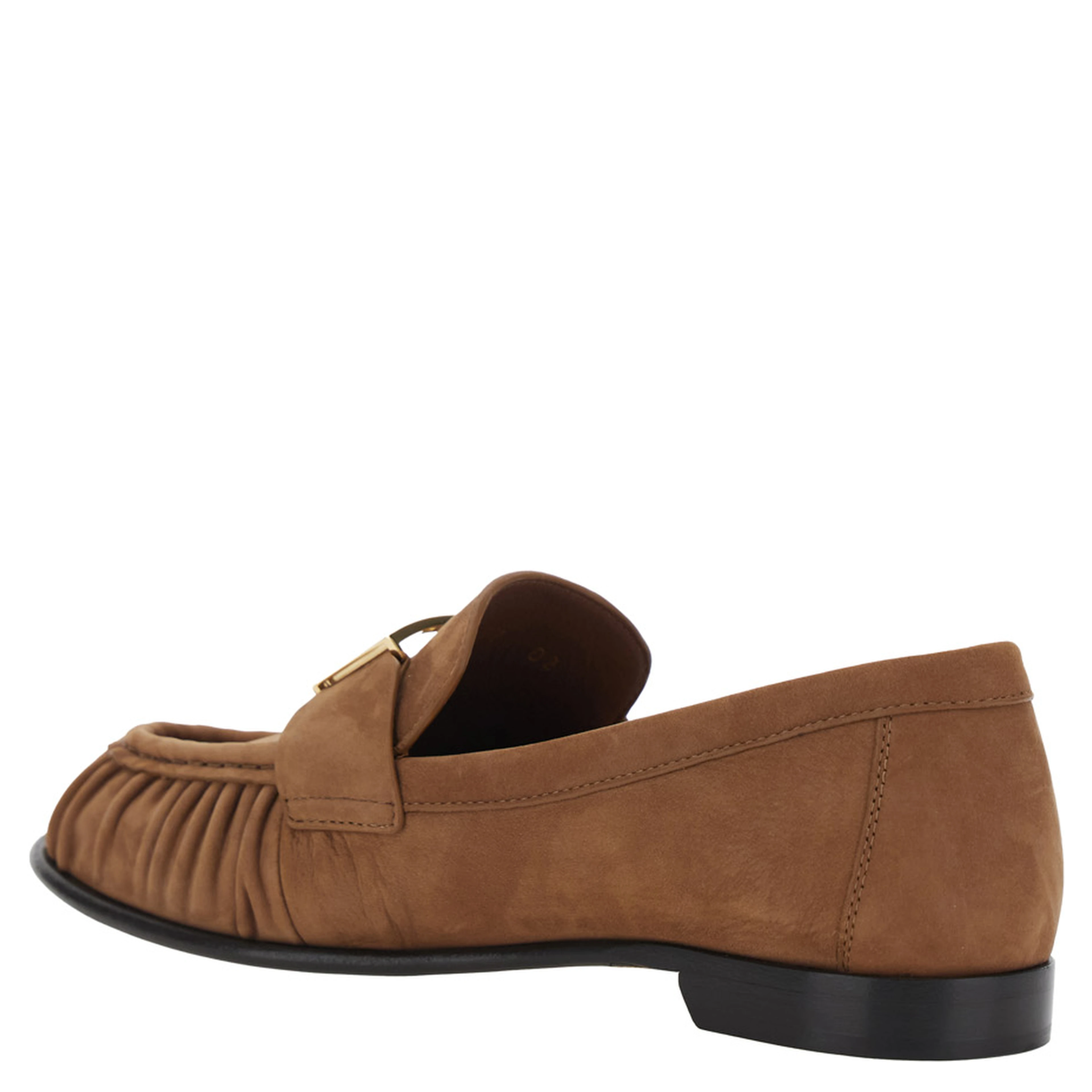 Loafers with FF Plate on the Front in Brown Leather for Women