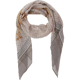 Beige scarf with all-over print in fabric and wool for women