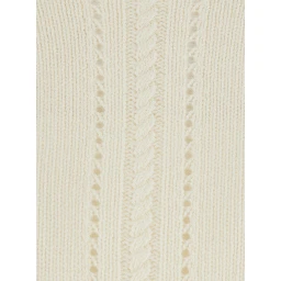 White Short Sweater with All-Over Embroidery in Wool Blend for Women
