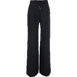 Pants with pockets and straight hem in black tech fabric for women