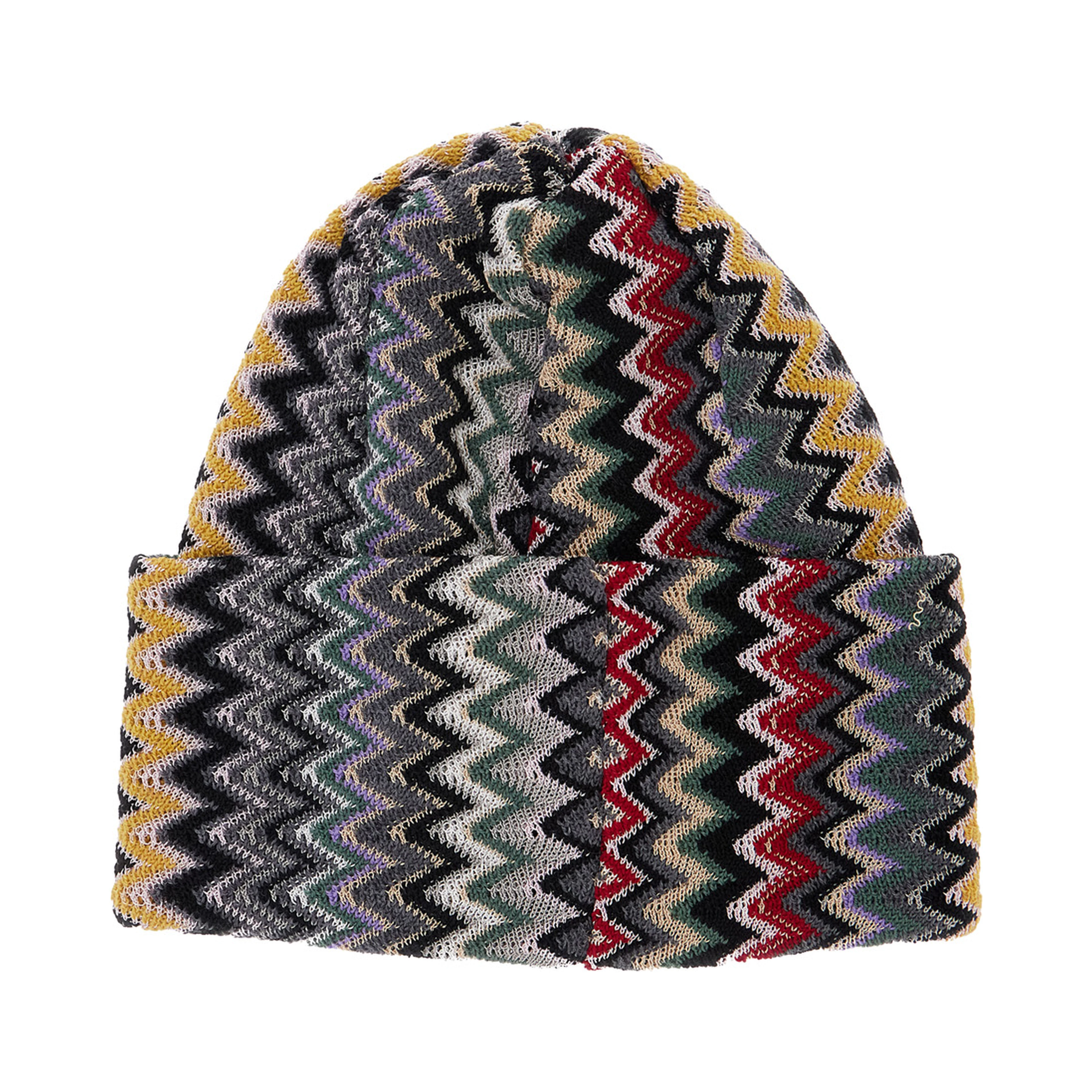Multicolor beanie with turn-up brim ZigZag motif in wool blend for women
