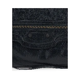 Le City Black Small Clutch with Zip Pocket on the Front in Leather for Women