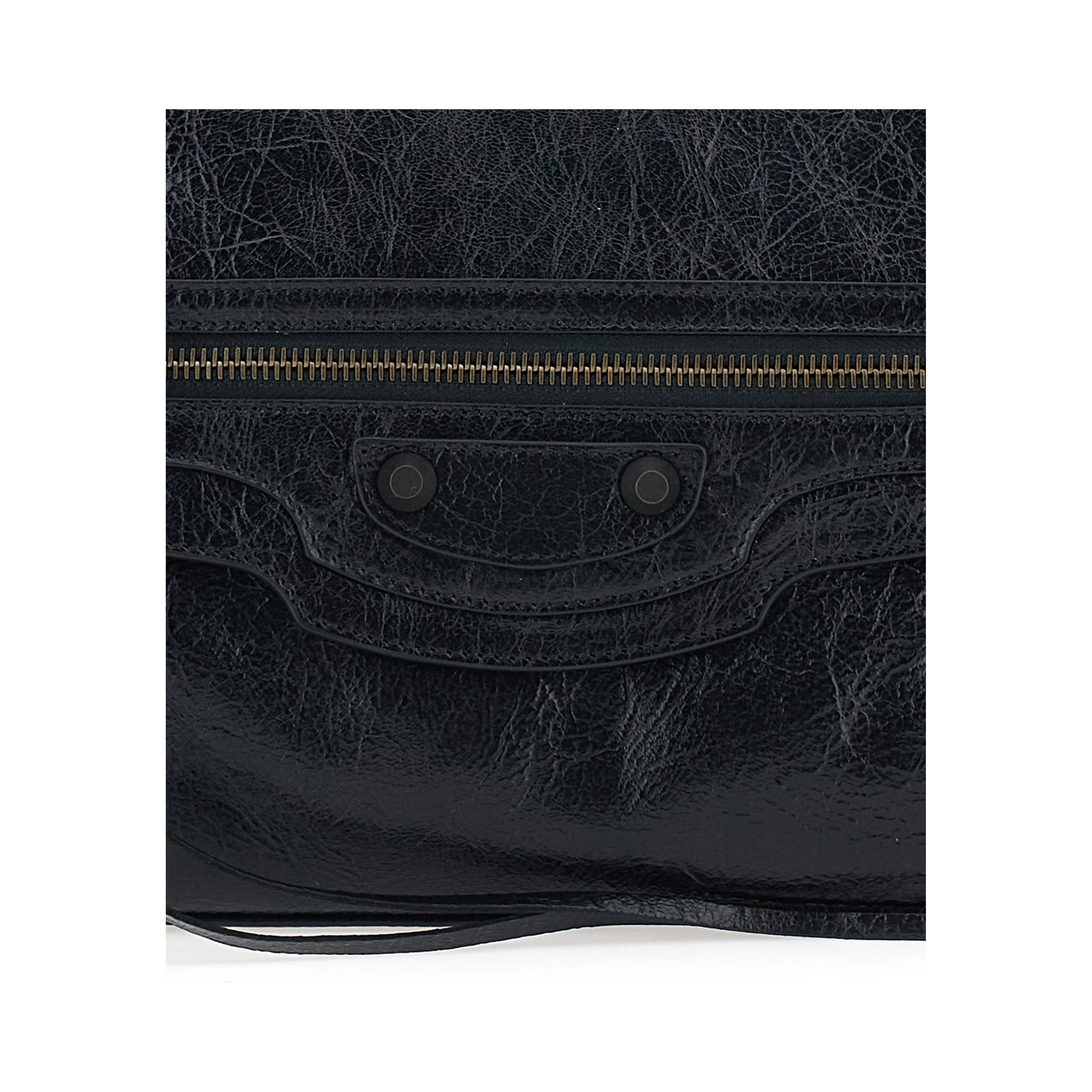 Le City Black Small Clutch with Zip Pocket on the Front in Leather for Women