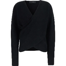 Black Sweater with V-neck and crossed design in wool and cashmere Women