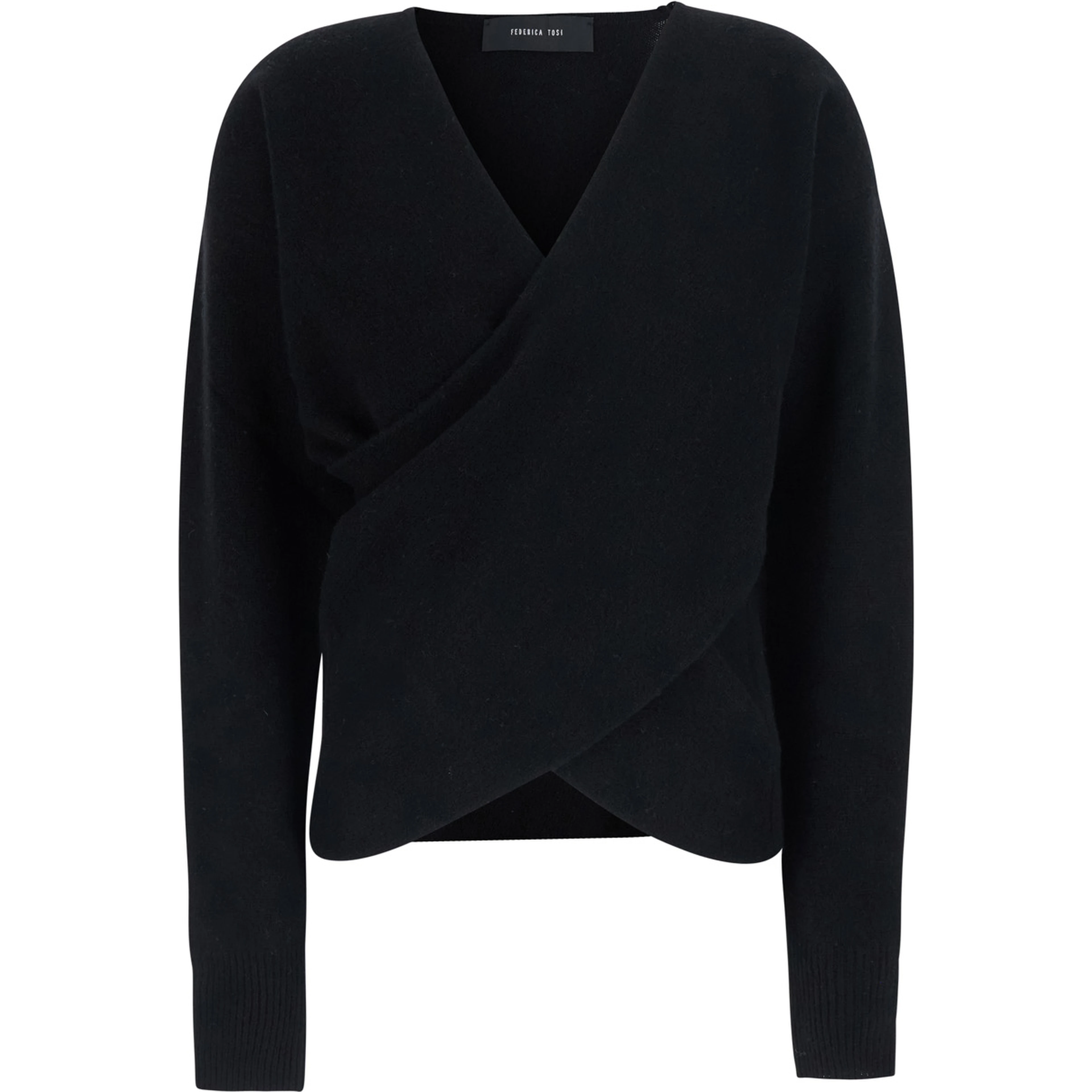 Black Sweater with V-neck and crossed design in wool and cashmere Women