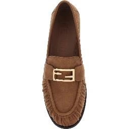 Loafers with FF Plate on the Front in Brown Leather for Women