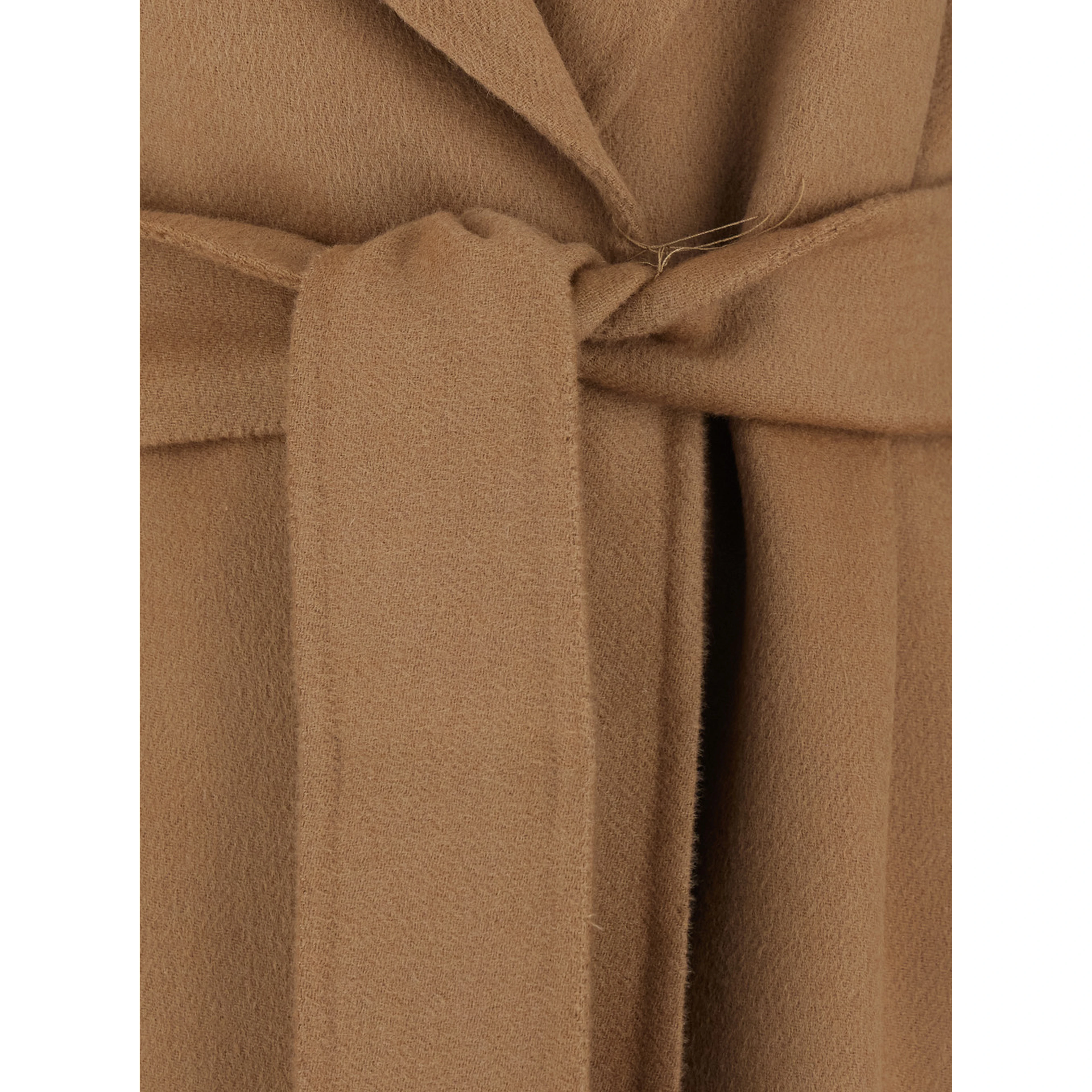 Beige Coat with Wide Notched Revers and Front Belt Closure in Wool and Cashmere Blend for Women