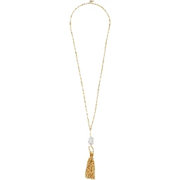 Sculptural necklace with fringes and metallic pearls for women