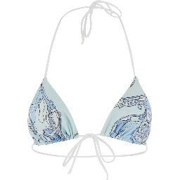 Light Blue Bikini Top with Triangular Design and All-Over Orchidea Print in Stretch Tech Fabric for Women