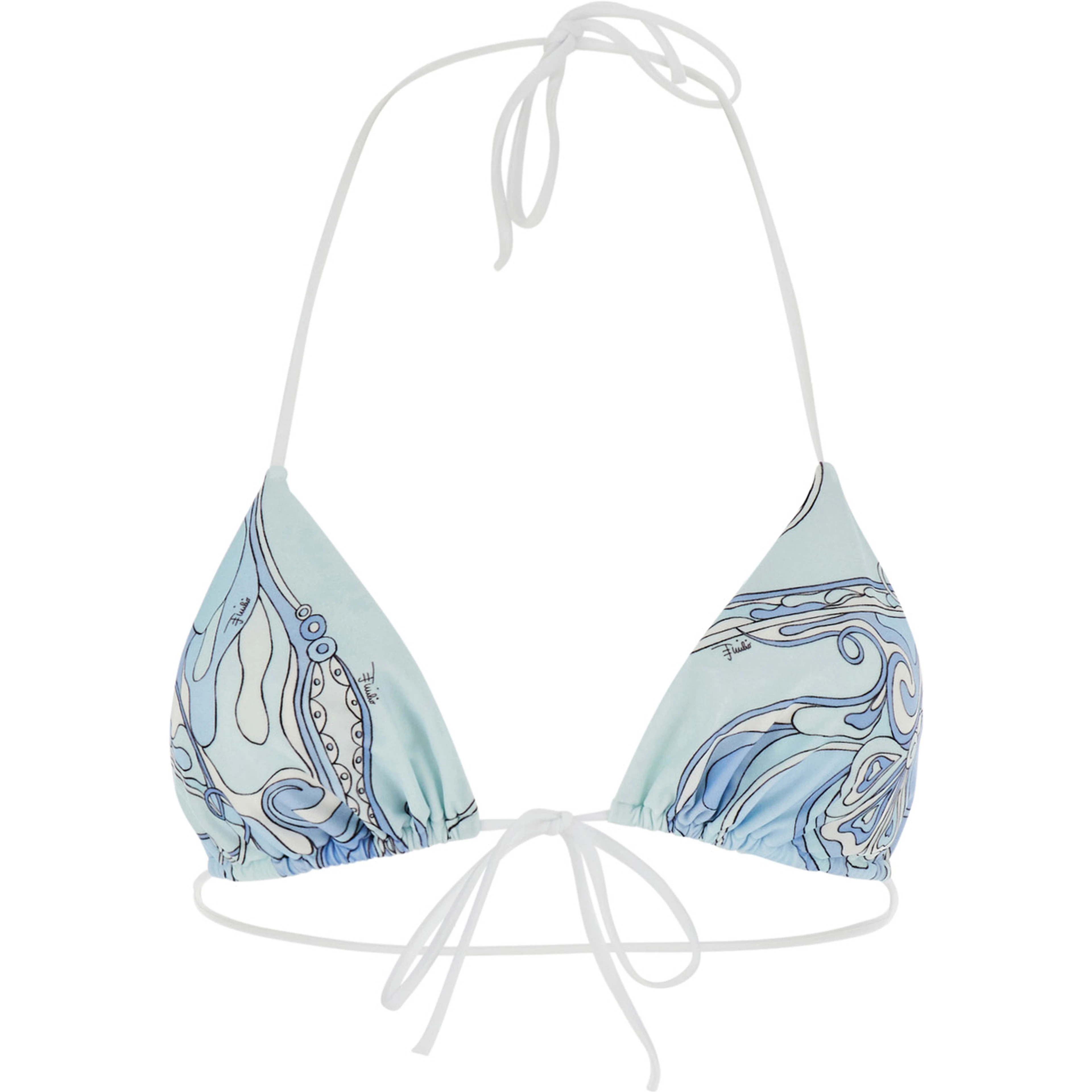 Light Blue Bikini Top with Triangular Design and All-Over Orchidea Print in Stretch Tech Fabric for Women