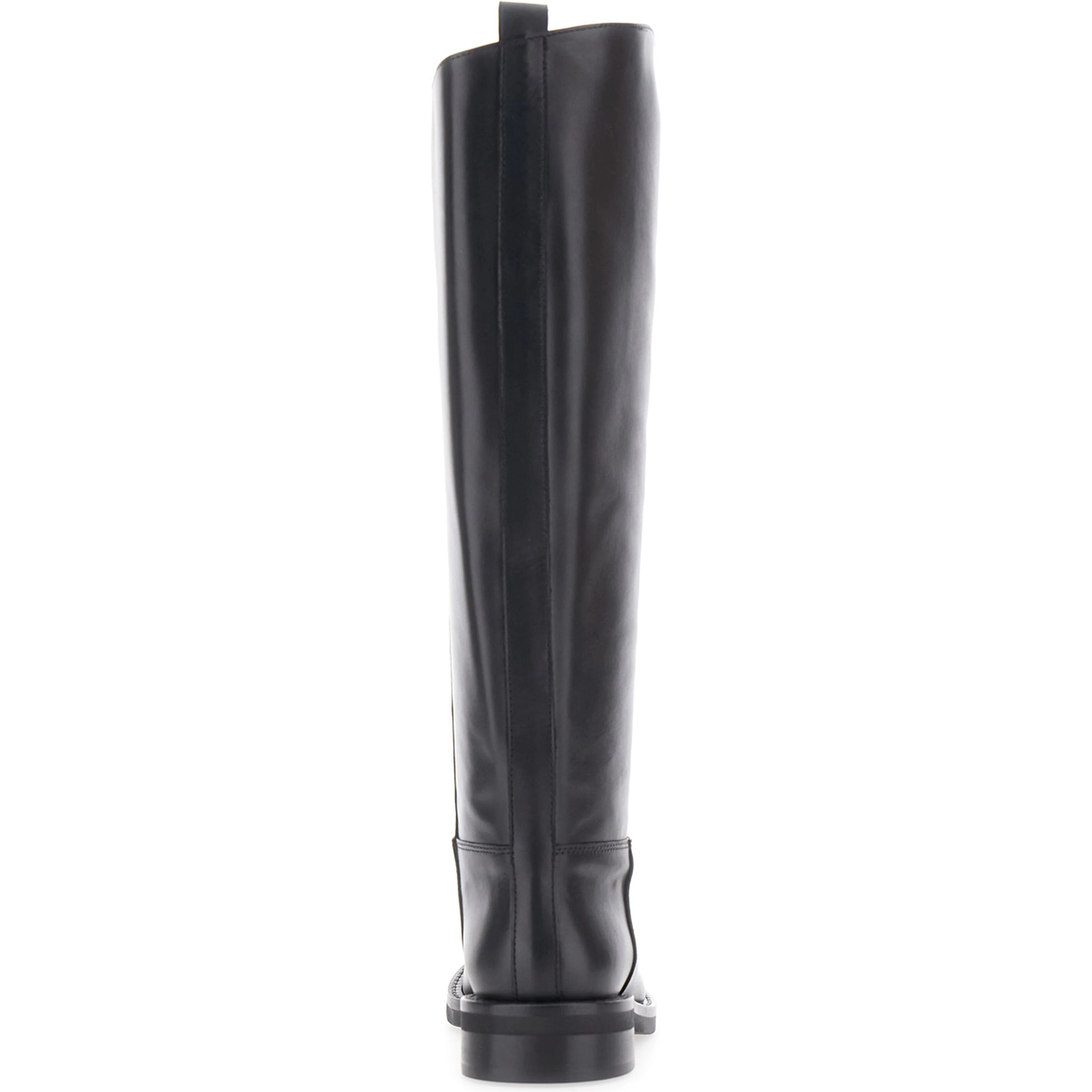 Black Leather Round Toe Slip-On Boots for Women