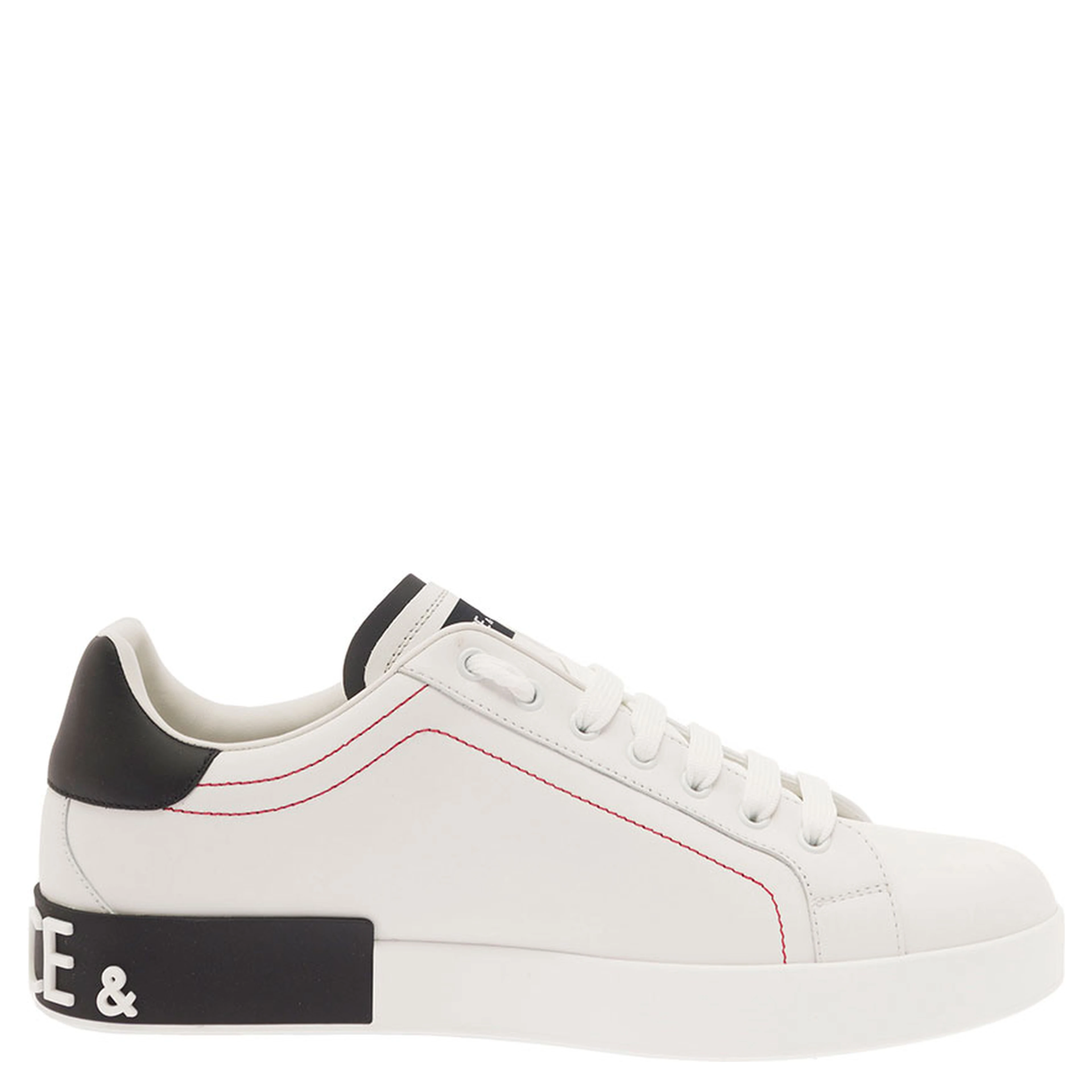 Low Sneakers Portofino with Applied Logo and Contrasting Stitching in Smooth White Leather for Men