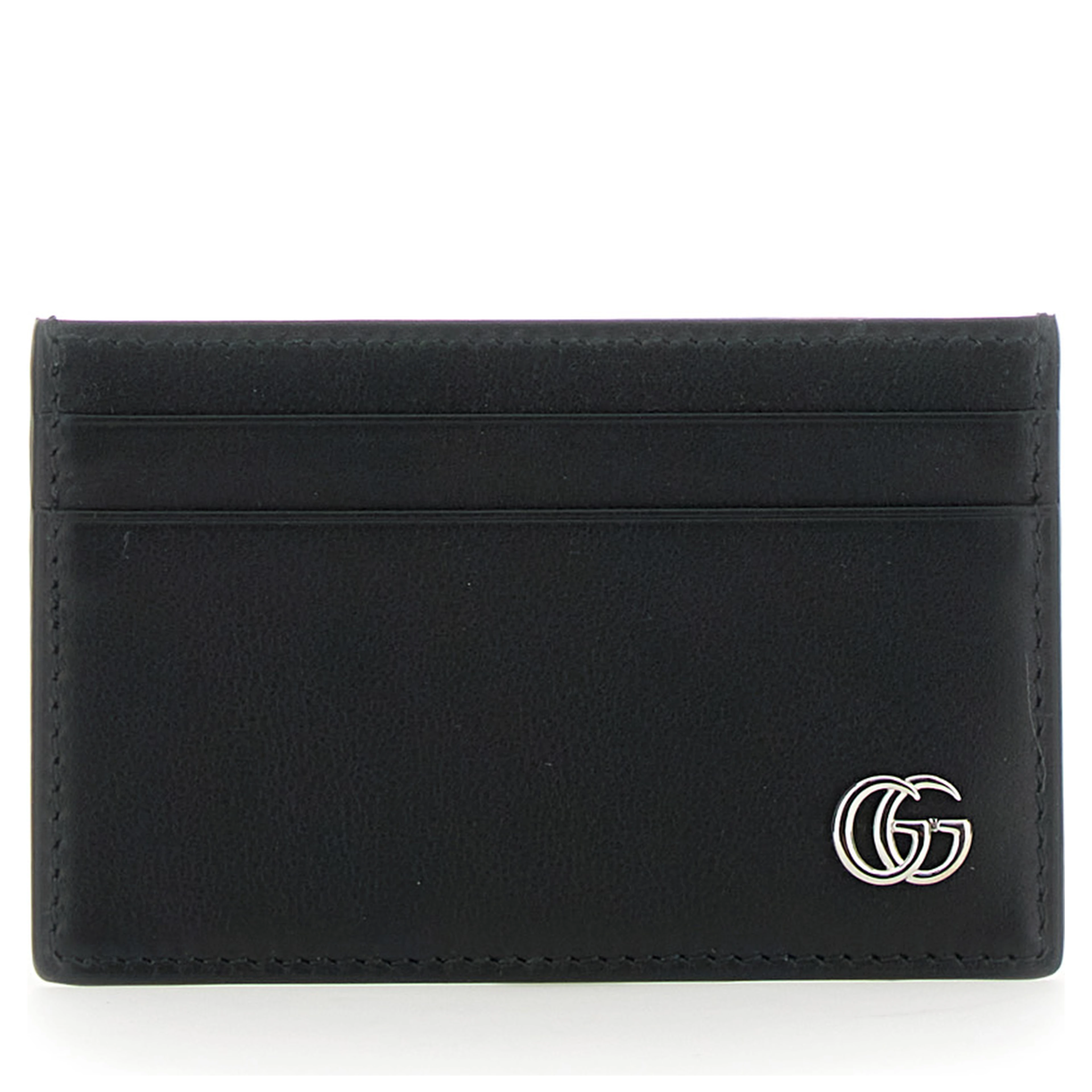 Cardholder with GG Plate on the Front in Black Leather for Men
