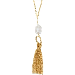 Sculptural necklace with fringes and metallic pearls for women