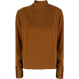Brown High Neck Blouse with Bow on the Back in Satin for Women