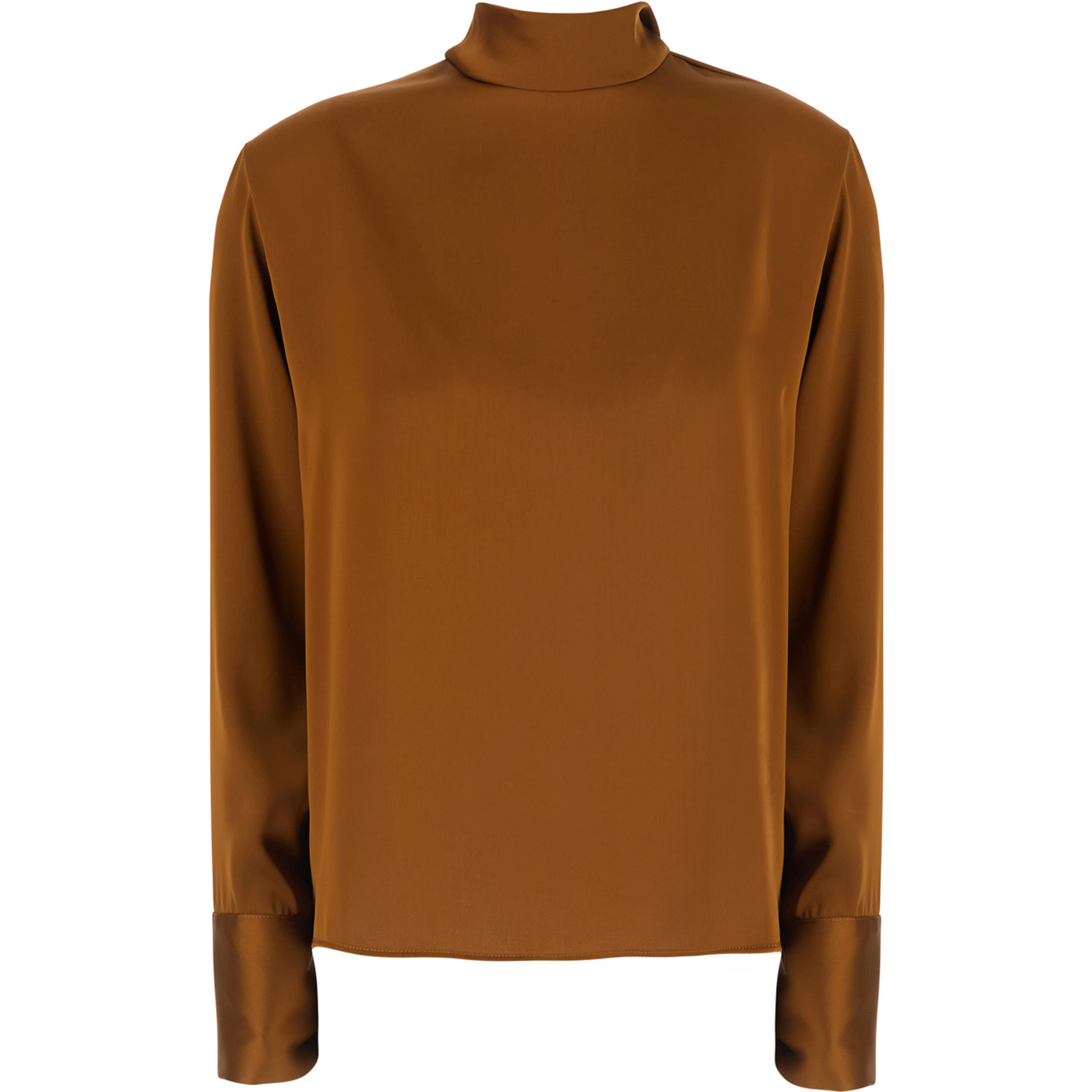 Brown High Neck Blouse with Bow on the Back in Satin for Women
