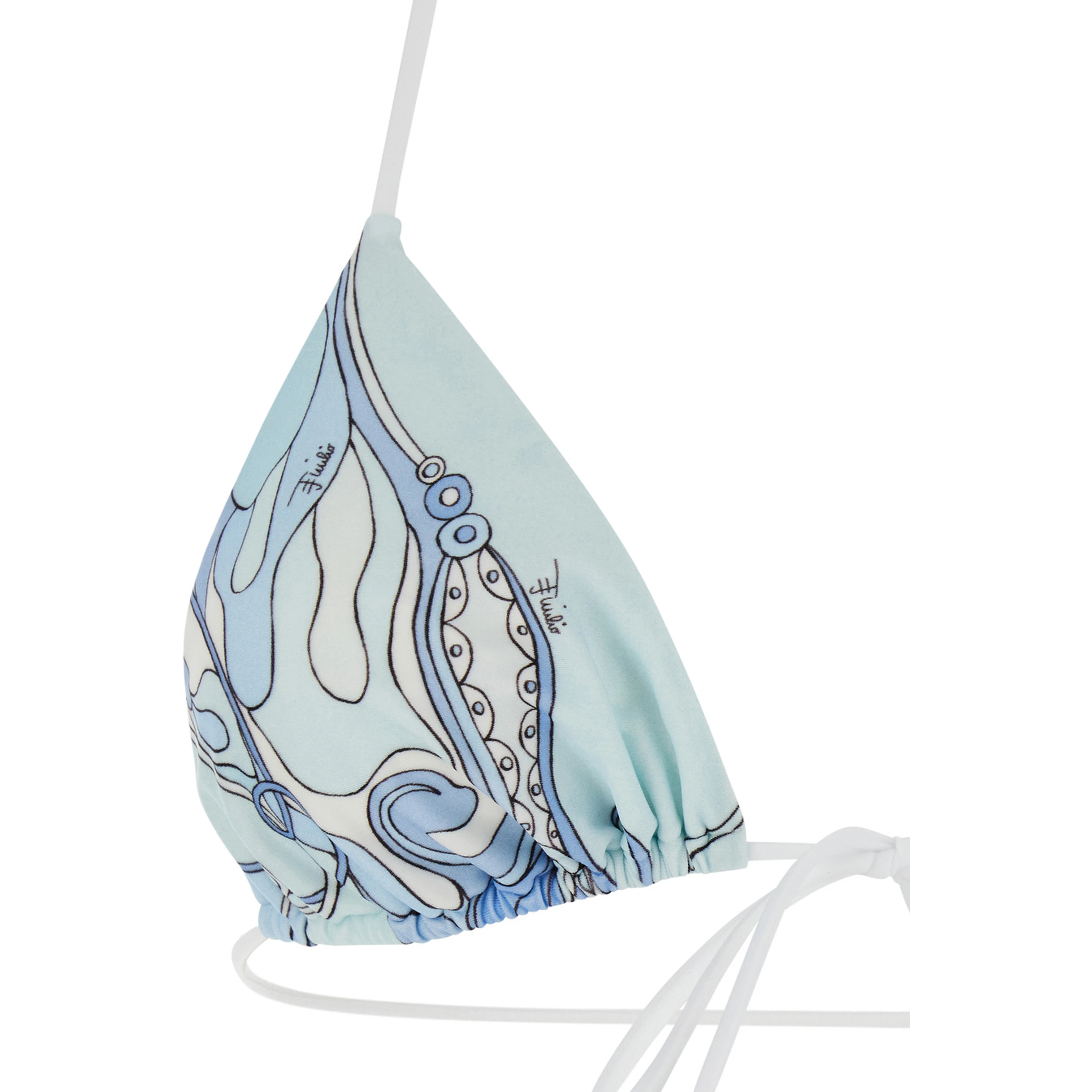 Light Blue Bikini Top with Triangular Design and All-Over Orchidea Print in Stretch Tech Fabric for Women