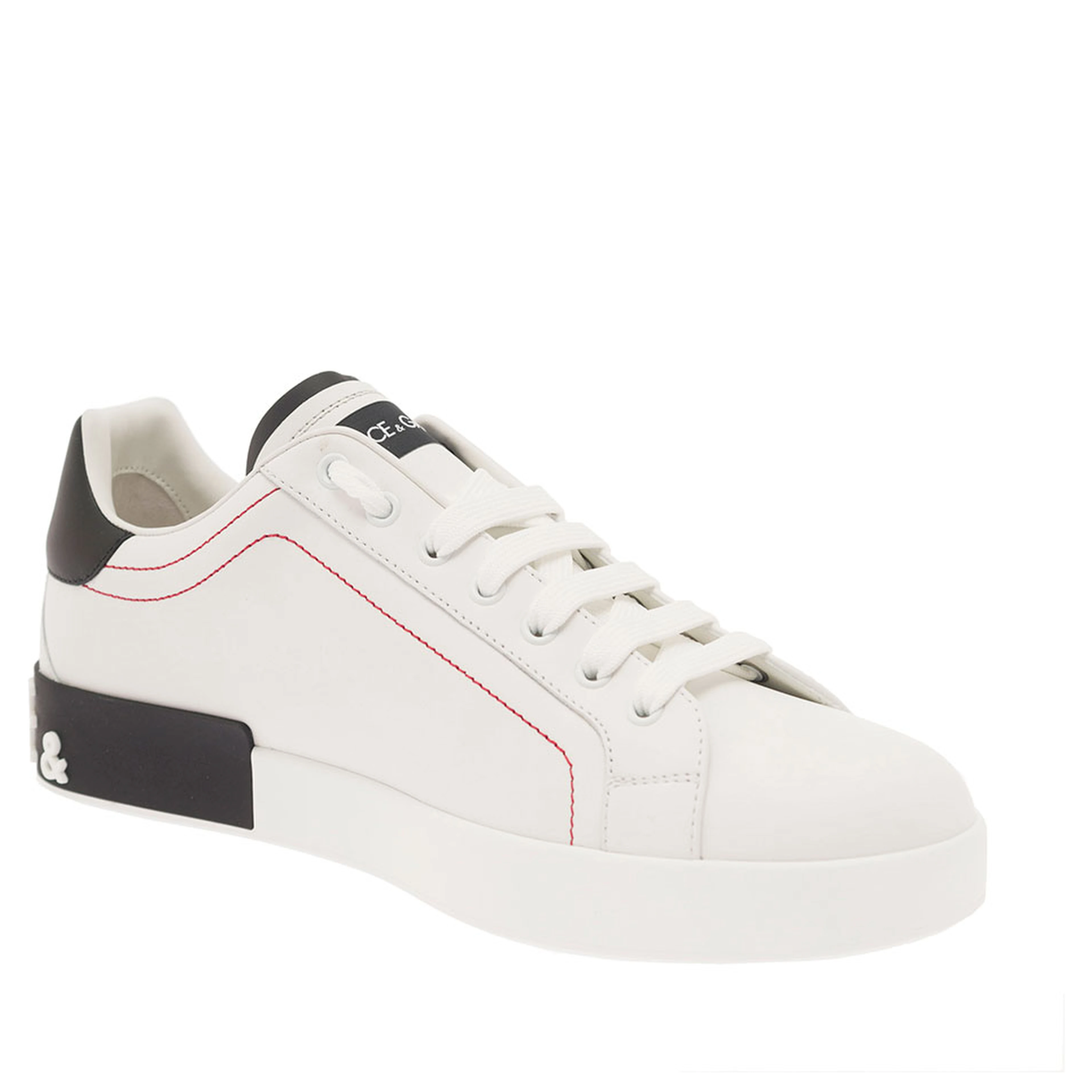 Low Sneakers Portofino with Applied Logo and Contrasting Stitching in Smooth White Leather for Men