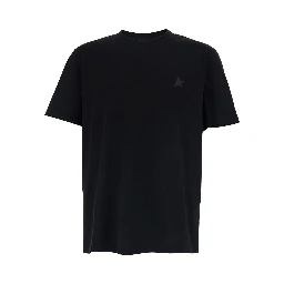 Crew Neck T-Shirt with Star Detail on the Front in Black Cotton for Men
