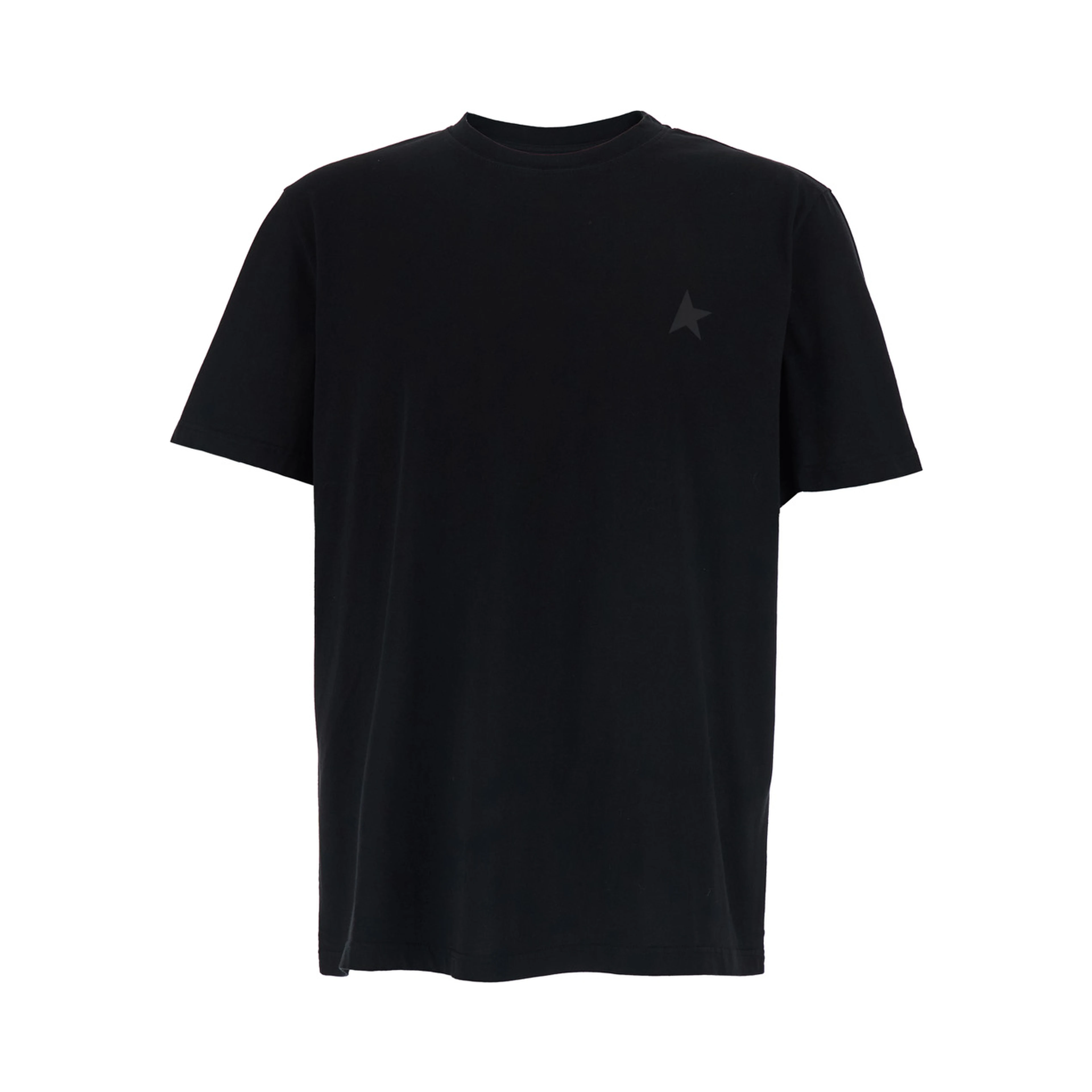 Crew Neck T-Shirt with Star Detail on the Front in Black Cotton for Men