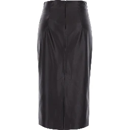 Brown Skirt with zip closure at the back in Ecoleather for women