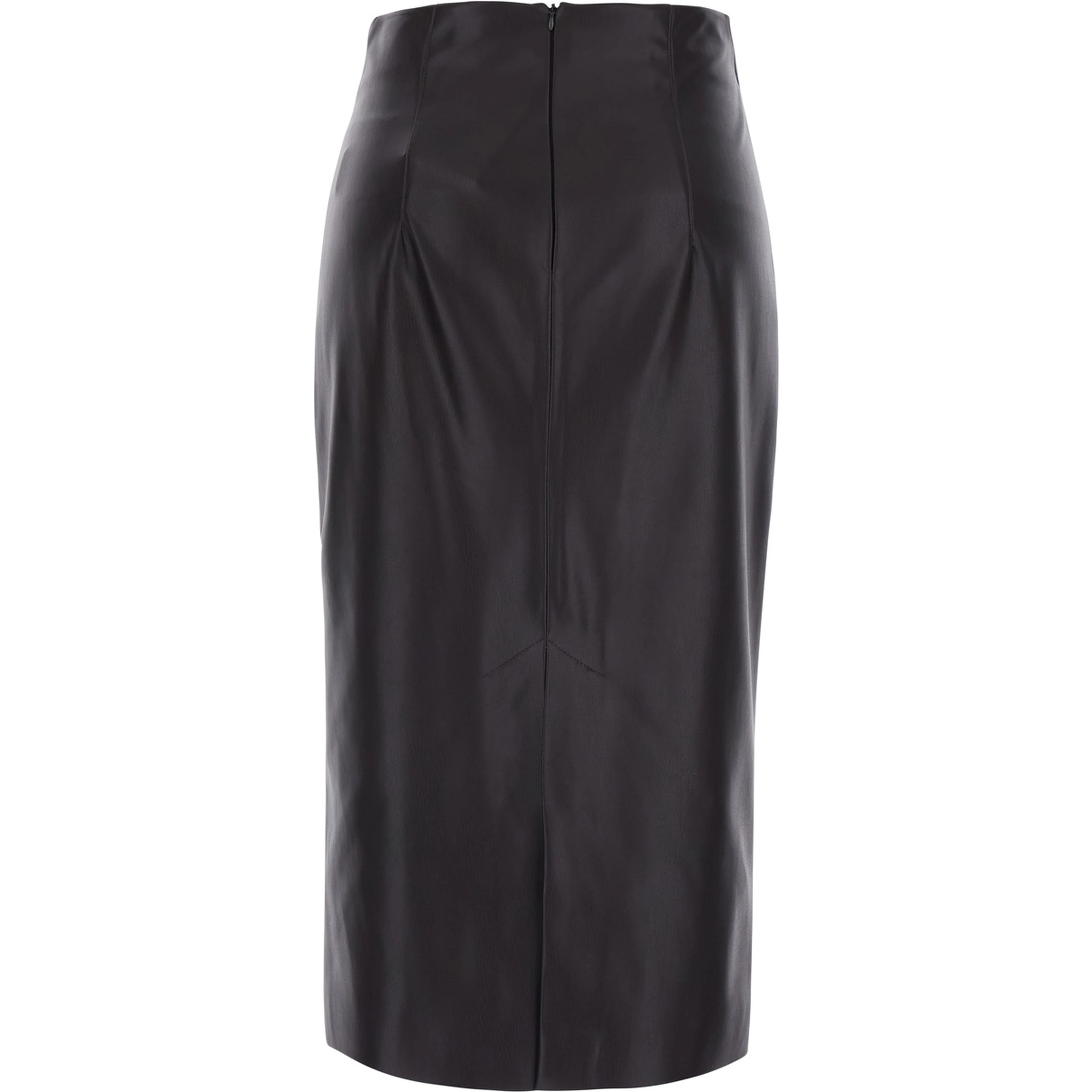 Brown Skirt with zip closure at the back in Ecoleather for women
