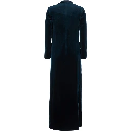 Blue long double-breasted coat with Peak revers in velvet for women