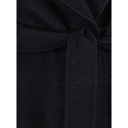 Black Coat with Wide Notched Revers and Front Belt Closure in Wool and Cashmere Blend for Women