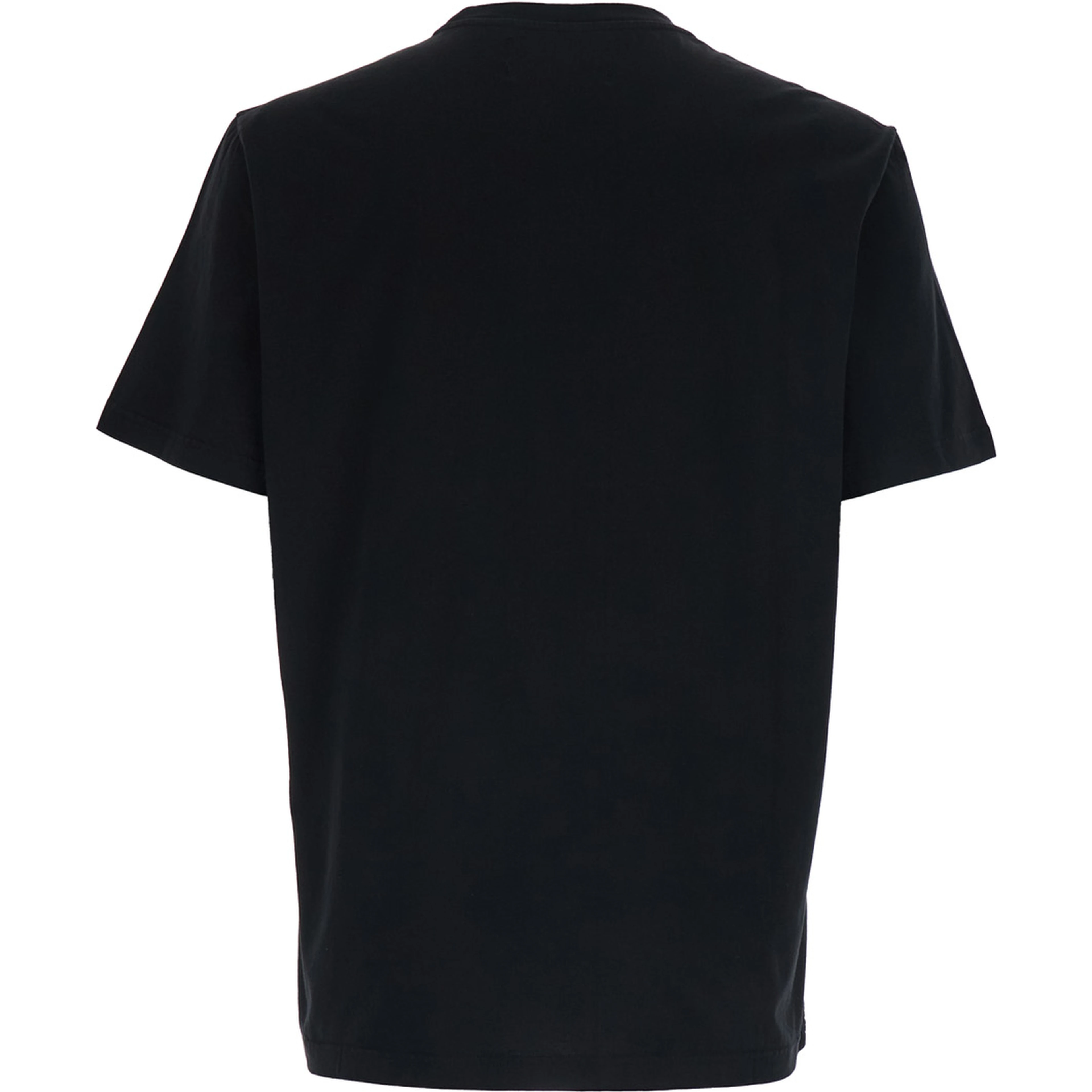 Crew Neck T-Shirt with Star Detail on the Front in Black Cotton for Men