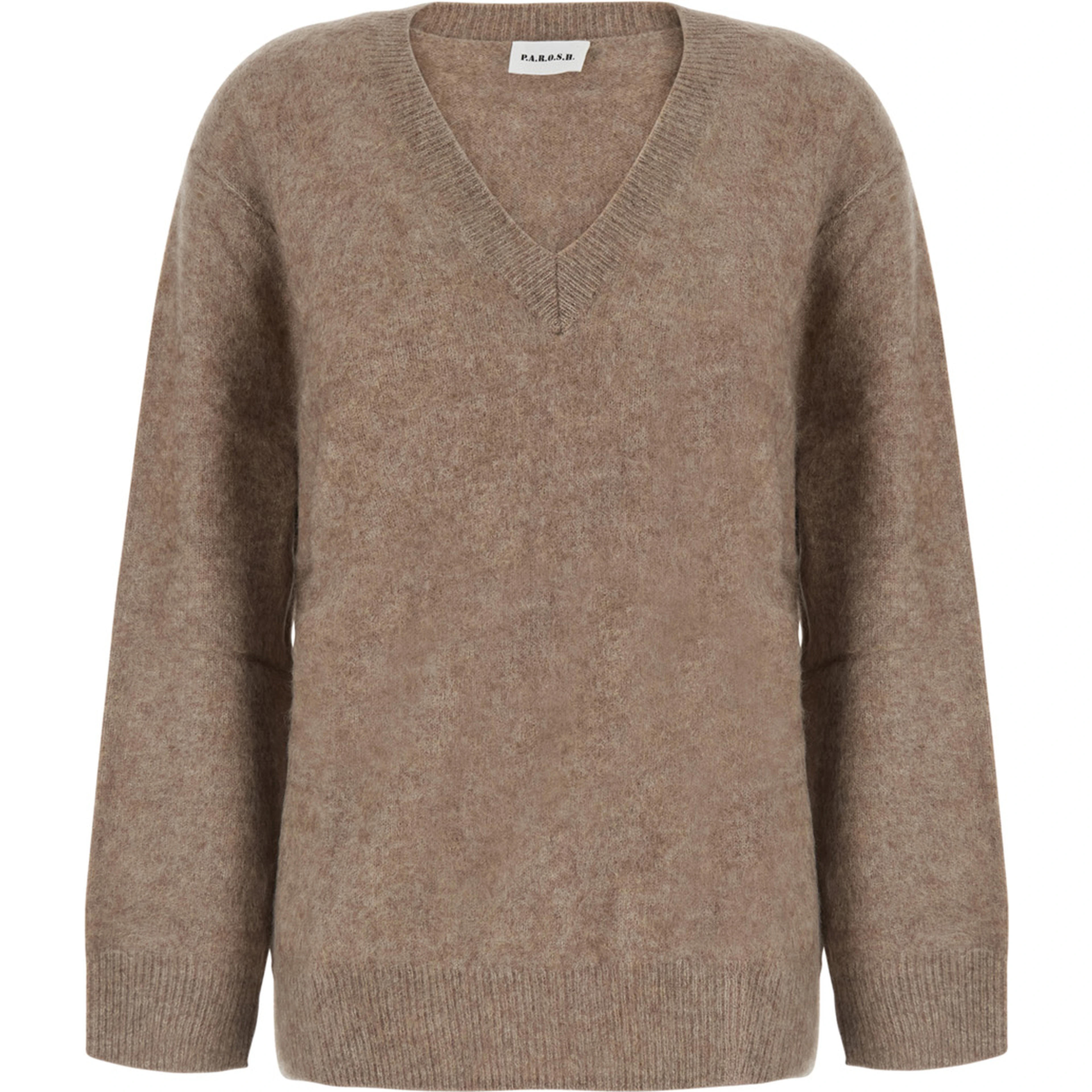 Beige V-Neck Sweater with Long Sleeves in wool for Women