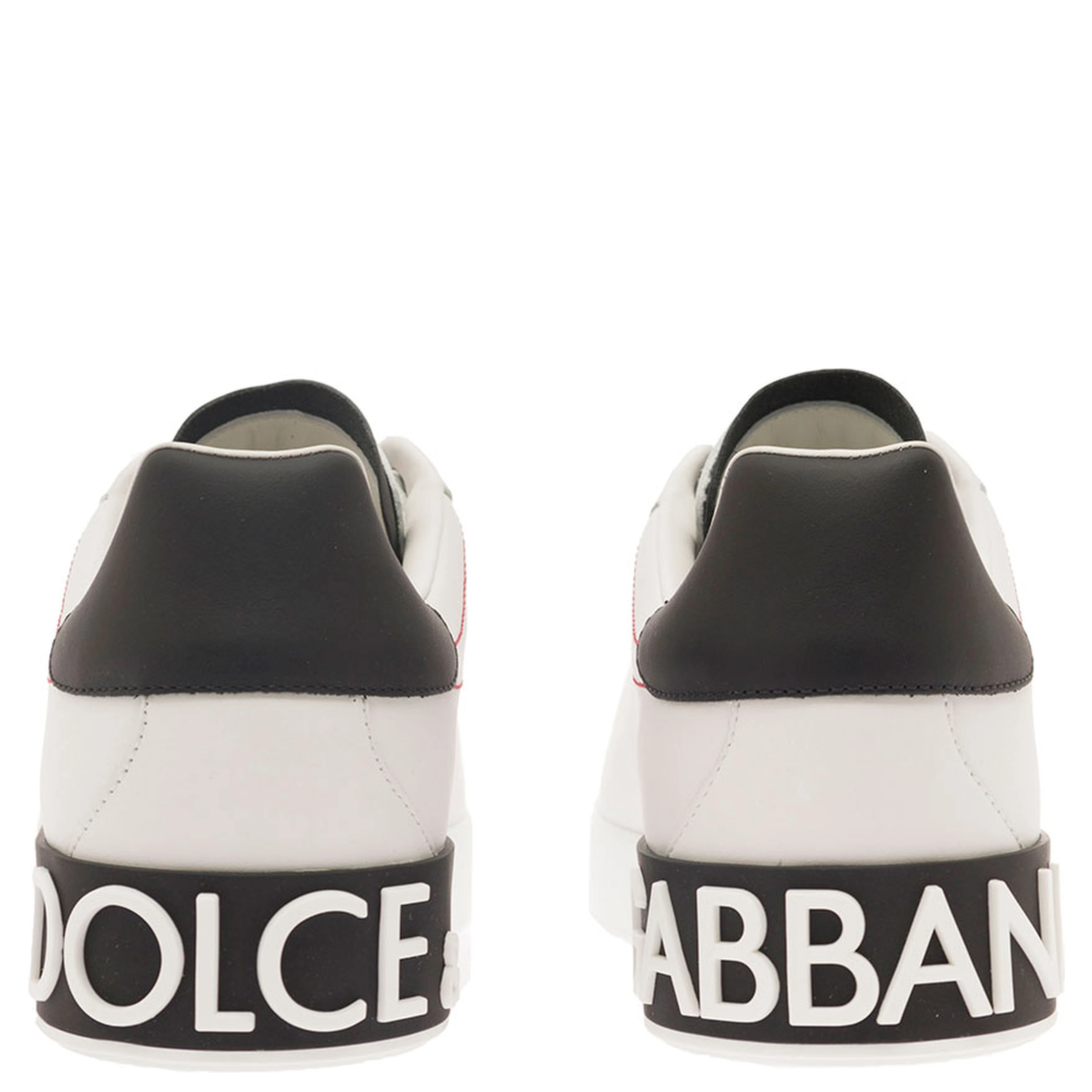Low Sneakers Portofino with Applied Logo and Contrasting Stitching in Smooth White Leather for Men
