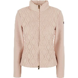 Pink Cardigan with quilted design on the front and logo patch on the sleeve in Tech Fabric for women