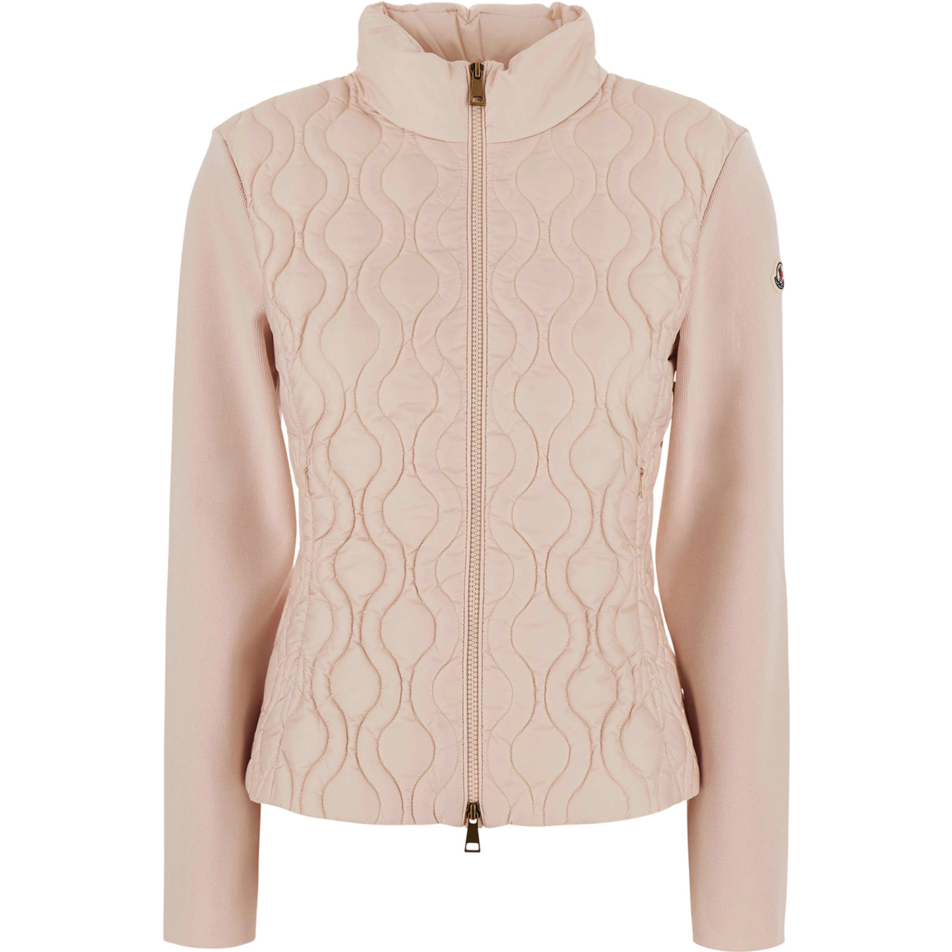 Pink Cardigan with quilted design on the front and logo patch on the sleeve in Tech Fabric for women