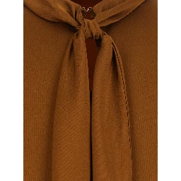Brown High Neck Blouse with Bow on the Back in Satin for Women