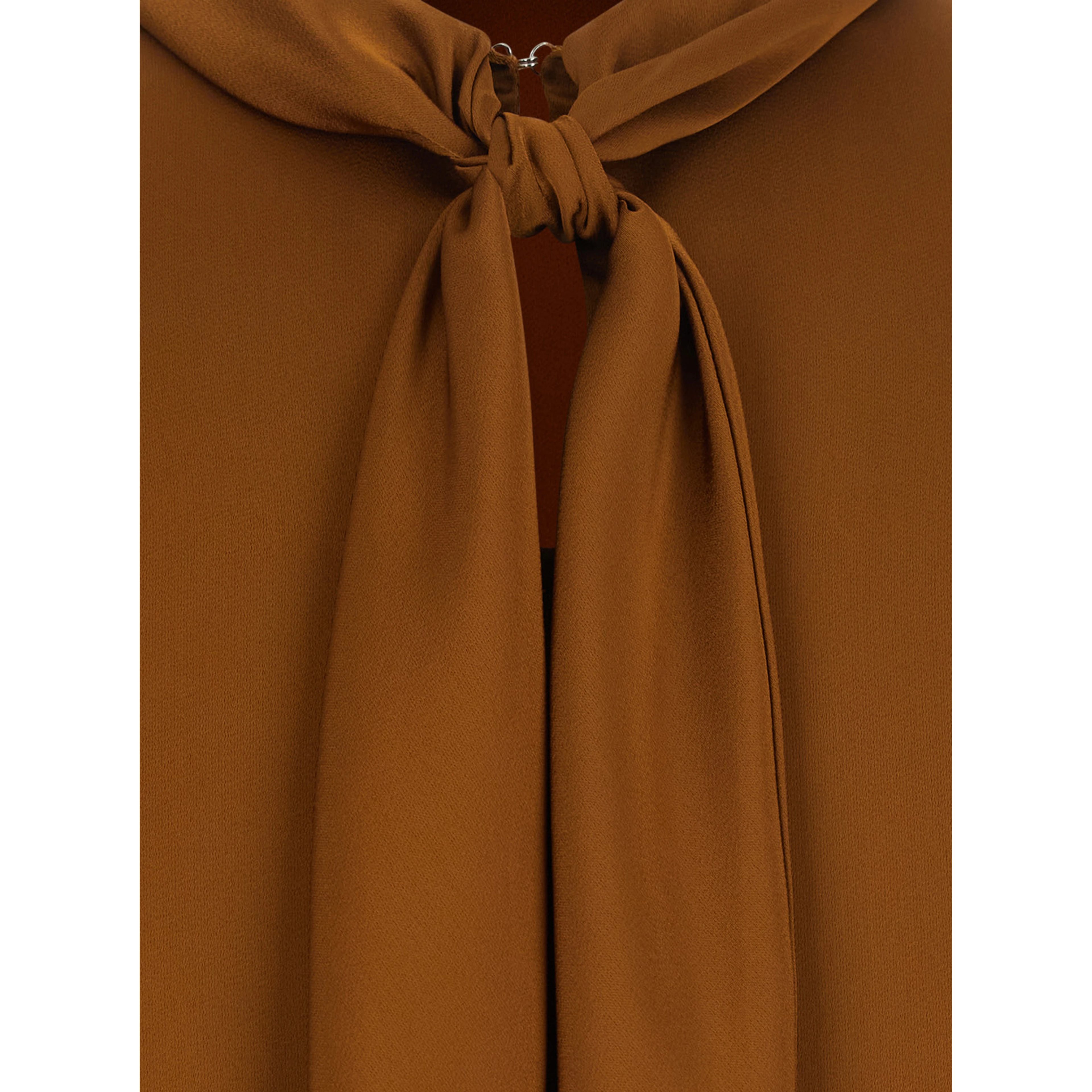 Brown High Neck Blouse with Bow on the Back in Satin for Women