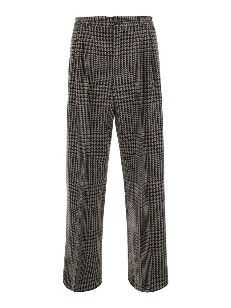 Gray Pants with Houndstooth Motif in Blend Wool for Men