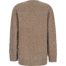 Beige V-Neck Sweater with Long Sleeves in wool for Women