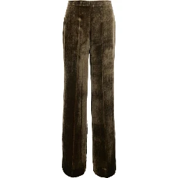 Brown Oversized pants with side zip closure in velvet for women